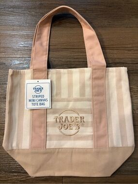 Trader Joe's Striped Mini Canvas Tote Bag - Tan & Cream